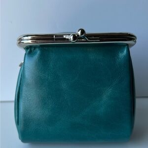Blue-Green Leather Change Purse with Chain Strap